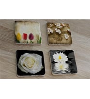 Renkli Laleler ve Çiçekler Doğal Taş Bardak Altlığı 4'lü set - Natural Stone Coasters