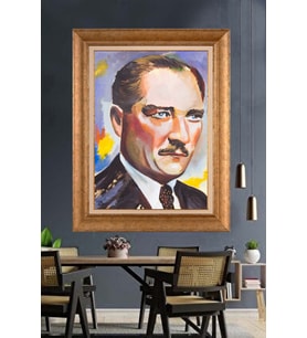 Altın Varaklı Çerçeveli Paspartulu Atatürk Tablo TR1321 (Gold)