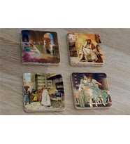 Oryantal Figürler Doğal Taş Bardak Altlığı 4'lü set - Natural Stone Coasters