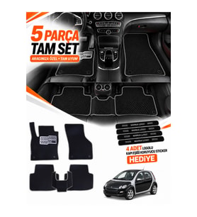 SMART FORFOUR (2004-2006) Uyumlu EVA Oto Paspas Metal Topukluklu Havuzlu 5 Parça Siyah-Gri