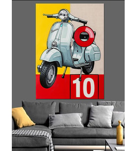 Vespa Motorsiklet İllüstrasyon Dekoratif Kanvas - Mdf Ahşap Tablo