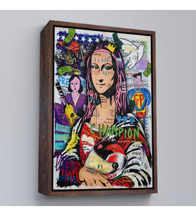 Çerçeveli Renkli Mona Lisa Banksy Kanvas Tablo, Sokak Sanatı, Pop Art (Altın)
