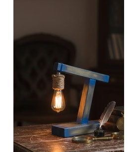 WoodyLight Rustik El Yapımı Masif Ahşap Masa Lambası - Retro Edison Tasarım Dekoratif Gece Lambası