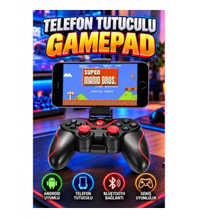 Joystik Bluetooth Gamepad Telefon Tutuculu Android Uyumlu Oyun Kolu