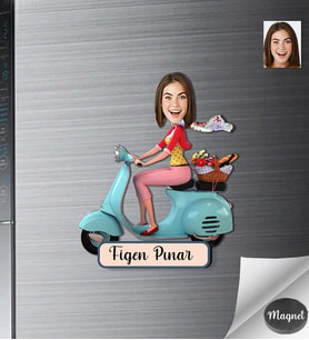 Kişiye Özel Motorcu Kadın Ahşap Magnet -3