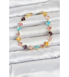 Kristal Taşlı Kesimli Karışık Renkli Gold Renk Gema Kadın Bileklik 5886 - HPSBYI7645-5937