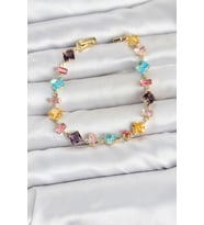 Kristal Taşlı Kesimli Karışık Renkli Gold Renk Gema Kadın Bileklik 5886 - HPSBYI7645-5937