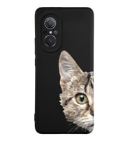 Huawei Nova 9SE Uyumlu Lansman Kılıf Catface Tasarımlı İçi Kadife Kapak-Siyah (Şeffaf)