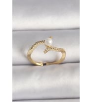 Pirinç Gold Renk Zirkon Taşlı İncili Ayarlanabilir Yüzük (Altın)
