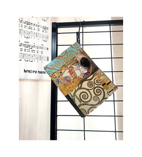 Gustav Klimt The Kiss Tablosu Clutch Portföy Çanta (Siyah-Siyah)