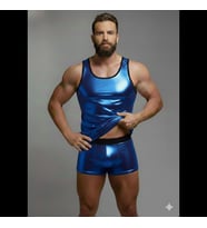 LYYN Erkek Mavi Lame Tank Top Boxer Takım