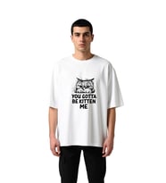 Erkek Oversize Kedi Baskılı Mizah Tişört Komik Yazı Detaylı Rahat Kesim Günlük Giyim Modern Şık
