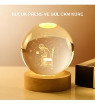 USB’li Küçük Prens Işıklı Cam Küre Ahşap Altlıklı Dekoratif Lamba