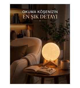Mey İthalat® Modern Tasarımlı 3D Ay Lambası Yatak Odası ve Salon Dekoru