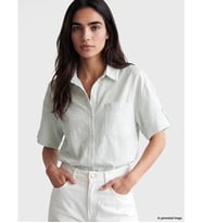 LCW Vision Yeşil Çizgili Oversize Kadın Gömlek