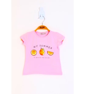 Toontoy Kız Çocuk My Summer Baskılı Arkası Nakış Detaylı Tişört (Pembe)