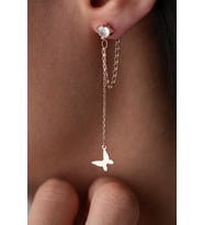 925 Ayar Gümüş Rose Kaplama 5 Mm Tektaş Sallantılı Zincir Taşsız Kelebek Küpe