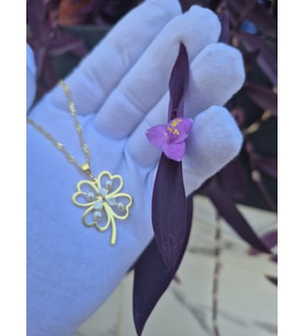 925 ayar papatya silver inci yonca kolye<rose,gold,rodaj>