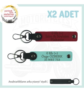 İsim Plaka ve 0 Rh (+) Kan Grubu Yazılı x2' li Anahtarlık, Arkadaşa Armağan Set, Kırmızı-Turkuaz-Syh (Çok Renkli)