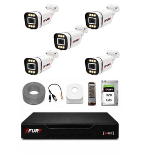 FURY 5 Kameralı 5MP Lens 1080P 6 Warm LED Renkli Gece Görüşlü Güvenlik Kamera Sistemi 320GB 1606