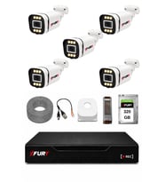FURY 5 Kameralı 5MP Lens 1080P 6 Warm LED Renkli Gece Görüşlü Güvenlik Kamera Sistemi 320GB 1606