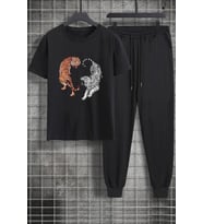 Unisex Tiger Baskılı 2'li Eşofman Takımı (Siyah)