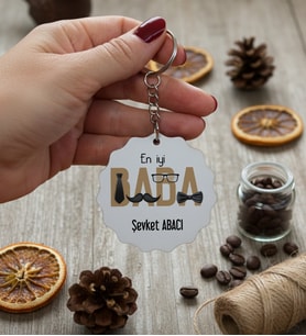 Kişiye Özel En İyi Baba Anahtarlık Babalar Günü Hediyesi (Bej)
