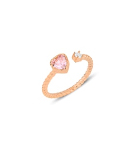 Gümüş rose pembe taşlı kalp modeli ayarlamalı yüzük SGTL12179ROSE