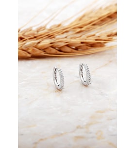12 Mm Taşlı Rodyumlu Gümüş Halka Küpe 7136