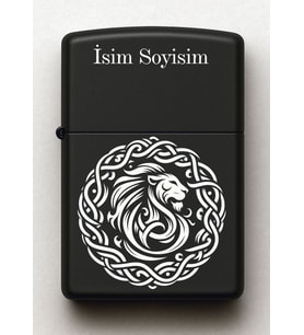 Aslan Sembolü Kişiye Özel İsimli Siyah Benzinli Metal Çakmak