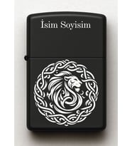 Aslan Sembolü Kişiye Özel İsimli Siyah Benzinli Metal Çakmak