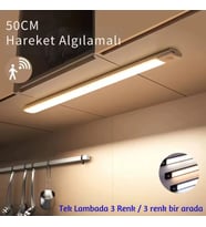 ShopyTech 50 cm Manyetik Şarjlı LED Dolap/Tezgâh Altı Lamba Hareket Sensörlü 3 Renk Kısılabilir USB