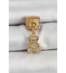 316L Çelik Sallantılı Zirkon Taşlı Ayıcık Model Gold Renk Nomination Charm 58 - SSSSSS5519-2