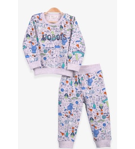 Breeze Erkek Bebek Eşofman Takımı Baskılı Desenli 6 Ay-2 Yaş, Bej