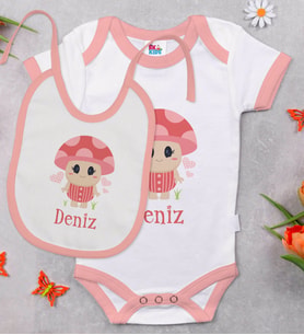 BK Kids Kişiye Özel İsimli Pembe Bebek Body Zıbın ve Mama Önlüğü Hediye Seti-10