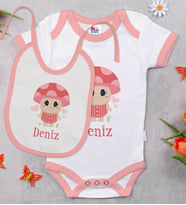 BK Kids Kişiye Özel İsimli Pembe Bebek Body Zıbın ve Mama Önlüğü Hediye Seti-10
