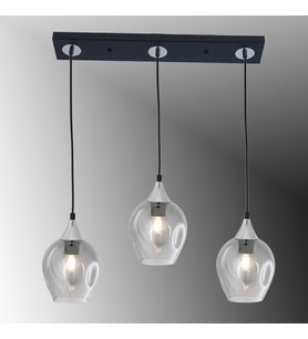 TT606-3S-SY-KR TT Aydınlatma Mat Siyah - Krom 3 lü Basık Camlı Sıralı Avize