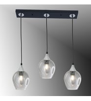 TT606-3S-SY-KR TT Aydınlatma Mat Siyah - Krom 3 lü Basık Camlı Sıralı Avize