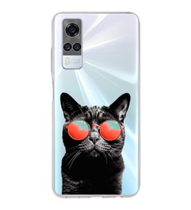 PrintiFy Vivo Y51 2020 ile Uyumlu 1mm Slim Fit Kedi 3 050d Baskılı Şeffaf  Kılıf