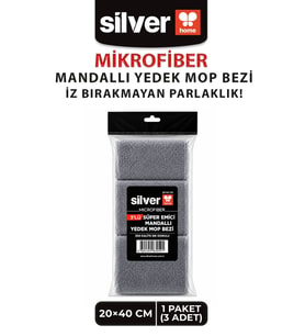 3'lü Mikrofiber Mandallı Mop Yedek Bezi 20x40 cm Süper Emici Lazer Kesim İz Bırakmayan Tüm Standart Mandallı Moplarla Uyumlu