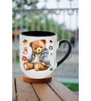 Yeni Yıl Oyuncak Ayı Teddy Bear Baskılı İçi Siyah Lüx Kupa Bardak Porselen Çay Kahve Fincanı