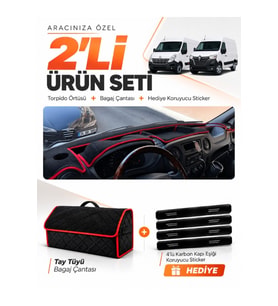 e-biz RENAULT MASTER (2011-2021) Uyumlu Torpido Örtüsü + Tay Tüyü Çanta - Siyah-Kırmızı - RE037