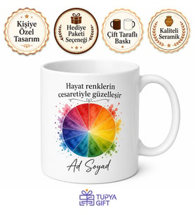 Renk Çarkı Temalı Baskılı Kupa Bardak Hediye Porselen Özel Tasarım Mug