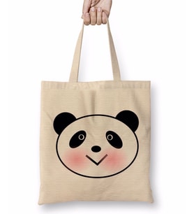 Sevimli Panda Bez Çanta Uzun Saplı