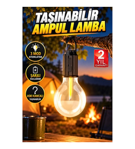 3 Mod LED'li Şarjlı Retro Asma Kancalı Kamp Lambası Taşınabilir Ampul