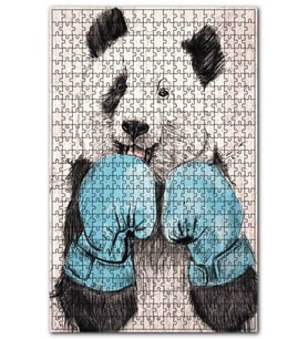 Cakapuzzle Mavi Eldivenli Ahşap Zeminde Boksör Ayı Puzzle Yapboz MDF (Ahşap) (120 Parça)