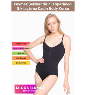 Özel Üretim İz Göstermeyen Kaymaz Şekillendirici Toparlayıcı Sıkılaştırıcı Kadın Body Korse (Siyah)