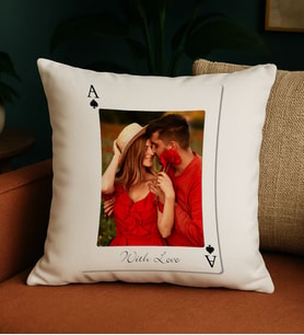 BK Gift Kişiye Özel Aşkımızın Ası Fotoğraflı İskambil Tasarımlı Beyaz Kırlent Yastık-3, Sevgiliye Hediye, Eşe Hediye