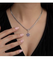 925 Ayar Gümüş Pırlanta Modeli İtalyan Zincir Mor Lotus Kolye, Kadın Kolye