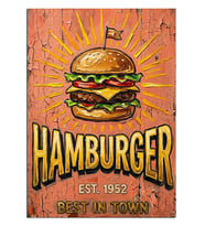 HAMBURGER Best In Town Yazılı Retro Poster Dekoratif Kanvas - Mdf Ahşap Tablo